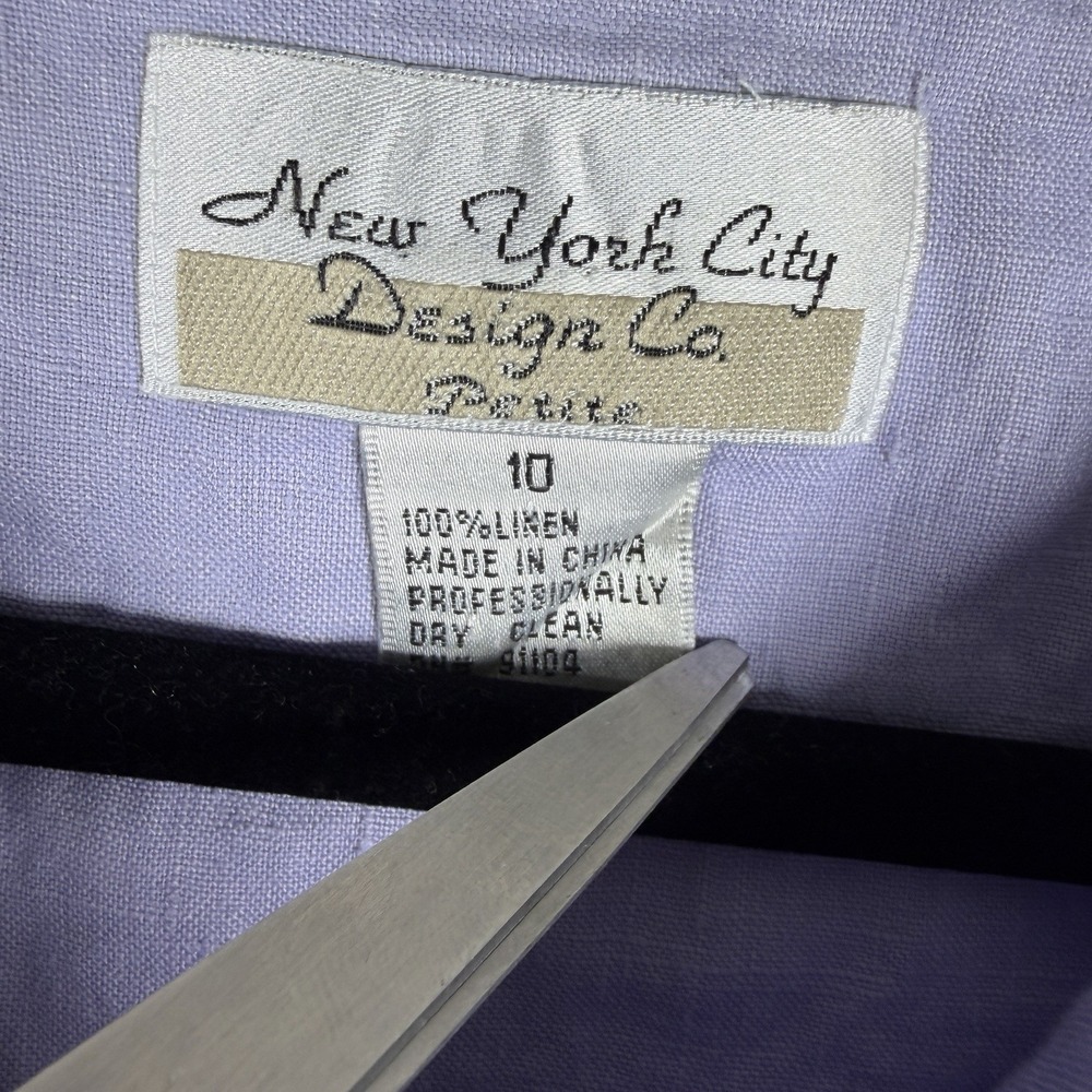VTG New York City Design Co Size 10 100% Linen lilac Vest 3 Button Front Peasant - Picture 5 of 8